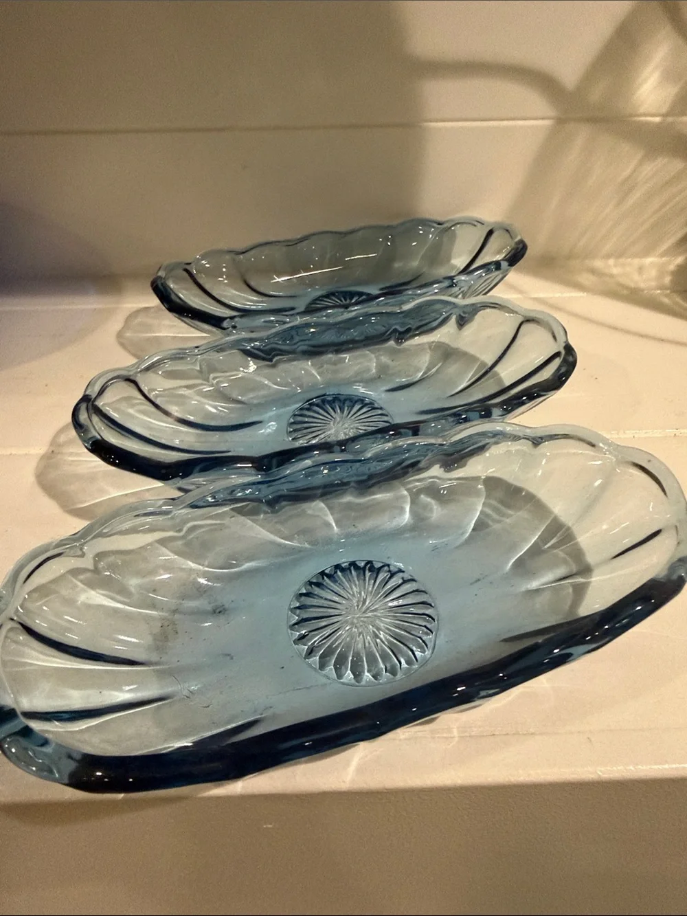 Vintage Blue Glass Serving Sundae Dishes - Set of 3 aqua blue